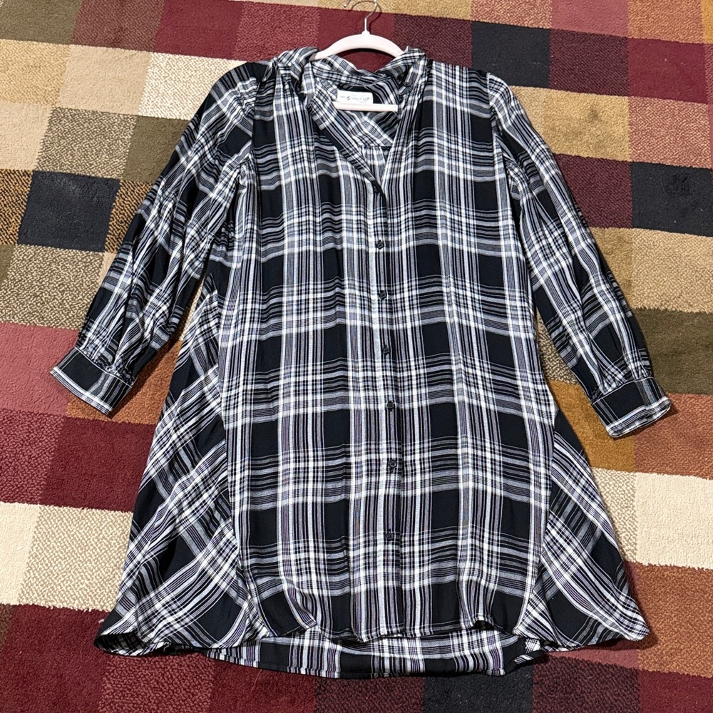 Loft Black and White Plaid Button-Up Maxi Dress